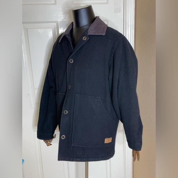 Vintage Timberland Weather Gear Black Wool Heavy Down Jacket Flannel Lined Sz Sm - Picture 3 of 11